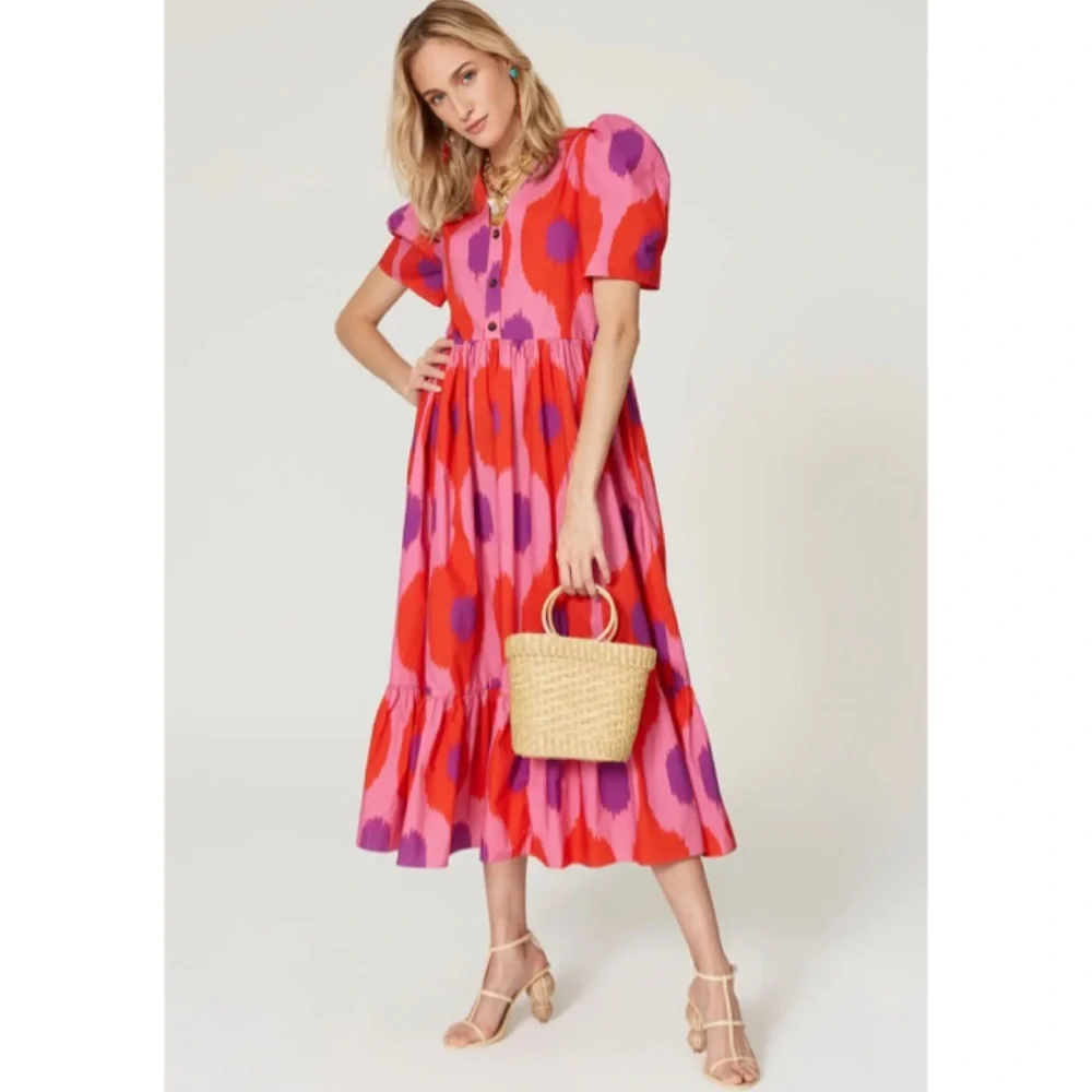 RHODE Red Printed Cotton Poplin Nisha Dress Size Small $475